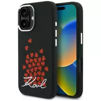 Karl Lagerfeld Silicone Heart Sign Logo phone case with MagSafe support for iPhone 16 black