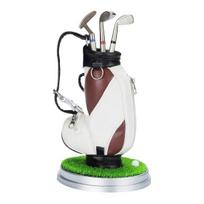 Golf Pen Holder Set, Mini Golf Bag Desk Organizer with 3 Golf Club Pens, Novelty Office Decor for Men, Business Gift tamsiai ruda spalva