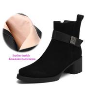 Krazing Pot Cow Suede Nubuck Round Toe Chunky Heels Chelsea Boots Size 43 Zipper Metal Flowers Women Platform Ankle Boots 34