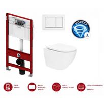 TECE wc potinkinis rėmas su baltu mygtuku ir pakabinamas klozetas SAT 52 cm Silent Vortex su lėtaeigiu dangčiu