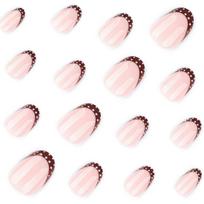 Oval Glossy Press On Nails Brown Polka Dot French Tips Nude Base Waterproof Fake Nails for Swimming Daily Use one size white