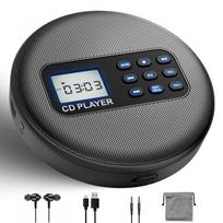 Portable CD Player with Built-in Stereo Speakers, Bluetooth 5.1, 1500mAh Rechargeable Battery, Support CD/MP3/USB Playback, Anti-Skip, EQ Settings