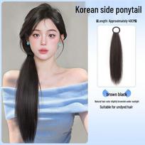 Korean Style Fluffy Wavy Side Ponytail with Invisible Band