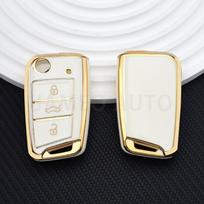 Tpu Fold Auto Key Fob Cover Case Fit For Volkswagen Golf 7 Mk7 Tiguan Mk2 T-Roc T-Cross Skoda Octavia Kodiaq Karoq Seat Ateca Key Fob Bag