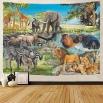 Fantastinis paslaptingas miškas didelis gobelenas gyvūnas liūtas retro stiliaus sienos pakabinimas namų audinio sienų dekoravimas dramblys povas tigras 90x75cm