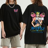 Hot Anime Jojo Bizarre Adventure T Shirt Stone Ocean Jolyne Cujoh Butterfly T-shirt Unisex Short Sleeves Casual T-Shirts Top Streetwear L white