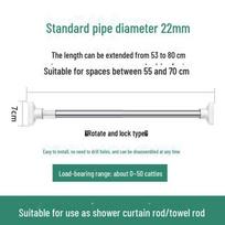 Nerūdijančio plieno teleskopinis drabužių džiovinimo strypas ir užuolaidų laikiklis Standard 22 pipe diameter, 53-80cm white