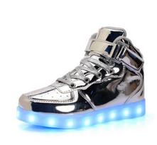 Dydis 25-46 LED Šviesos Batai Šviečiantys Sportbačiai Vaikams & Suaugusiems Moterims Vyrams Teniso Batai Vaikams Berniukams Mergaitėms Šviečiantys Šlepetės Batai 25  Insole 14.5CM sidabras