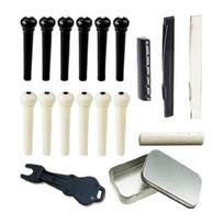 Universal Acoustic Guitar Bridge Pin Set Including Saddles and Metal Puller for Precise Fit and Optimal Sound Projection