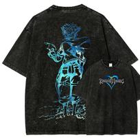 Hot Anime Kingdom Hearts New Model Washed T-shirt Oversized Personality Clothes Unisex Year Round Clothing Washed Retro Fashion Daily Wear Cool Top L