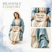 Religious Figurine Statue of Mary Holding You Are Loved Sign Decorative Sculpture for Home and Office Display One Size