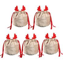 5/10 Christmas Reindeer Drawstring Gift Bag, Reusable Velvet Santa Claus Candy Gift Bag, Party Gift Decoration 13x15cm