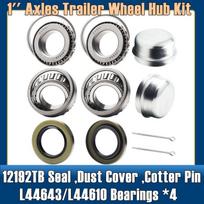 2 Set 1'' Axles Trailer Wheel Hub Bearings Kit, L44643/L44610,1.000 x1.980 x0.580  inch ,12192TB Seal,Dust Cover,Cotter Pin.