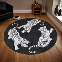 1Pcs  Tiger Print Round Area Rug Indoor Non-Slip Washable Fiber Carpet Soft Comfortable Mat For Bedroom Living Room 60X60cm