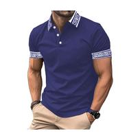 Men’s Short Sleeve Polo Shirt Classic Fit with Key Pattern Trim Collar and Cuffs Casual Style L tamsiai mėlyna