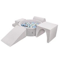 KiddyMoon putų žaidimų aikštelė vaikams su apvalia kamuoliuko aikštele (300 kamuoliukų Kamuoliukai 7cm/2,75col), šviesiai pilka:Pearl/grey/transp/bblue/mint