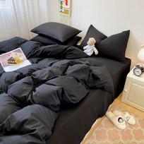 3 dalių vienspalvis pūkinės antklodės užvalkalas, patalynės komplektas (1 antklodės užvalkalas + 2 pagalvių užvalkalai, be užpildo), minkštas ir patogus 150x200cm juoda
