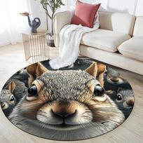 Apvalus kilimas su voverės raštu, Kilimas svetainei, miegamajam, žaidimų kambariui, Neslystantis grindų kilimėlis, Šventinės dovanos ir gimtadienio dovanos. 80cmx80cm