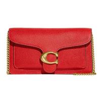 Coach 20 Button Closure Chain Pebble Leather Shoulder Crossbody Clutch Small Women handbags Red CE772-B4PJ6 Basic Set (Bag+Dust Bag)