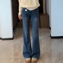 High-Waisted Stretchy Micro-Flare Jeans for Pear-Shaped Women in Deep Blue S [80-90 kg]