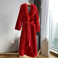 Madingas Elegantiškas Minkštas Dirbtinio Kailio Paltas Ilgas Šiltas Viršutinis Drabužis Žieminis Moteriškas Atvartas Didelis Paltas Diržas Kišenės Laisvas Parkas 9 Spalvos S raudona