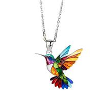 2D Hummingbird Necklace, Birds Necklace For Women Girs Bird Lovers Colorful Hummingbird Bird Dangle Earring Necklaces sidabras