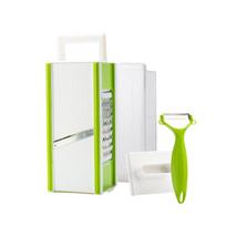 Multi-functional 5 in 1 Vegetable Chopper Manual with Container Potato Slicer Stainless Steel Sharp Vegetable Grater Cafeteria žalia
