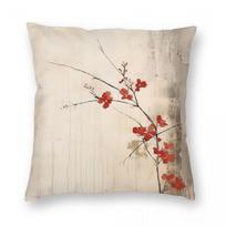 Japandi Wabi Sabi Red Blossoms Square Pillowcase Polyester Linen Velvet Printed Zip Decor Throw Pillow Case Car Cushion Cover Peach skin 18*18(CM)-1Pcs