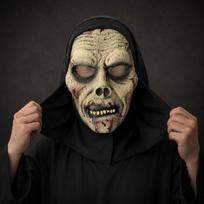 Party Black Robe Headgear Ghost Latex Mask One size fits all adults smėlis