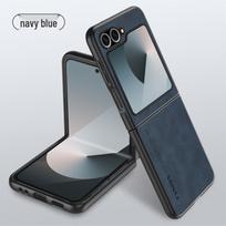 Luxury Leather Matte Case for Samsung Z Flip7/Flip6/Flip5 Flip3 tamsiai mėlyna