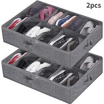 Tvirtas apatinės lovos batų laikymo laikiklis, 2 rinkinys, iš viso telpa 24 poros, apatinės lovos batų spintos laikymo sprendimas su skaidriu langu, kvėpuojantis 2 pcs pilka