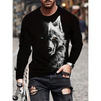 Wolf Print Men's Long Sleeve T-shirt Spring Autumn Men's Daily Casual Fashion comfortable Large size T-Shirts S juoda