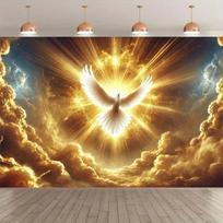 1pc Large Holy Spirit Pigeon Photography Background Cloth - Religious Wedding  Church  Christmas Decoration 150X100