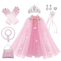 Mergaitės Princesės Apsiaustas Karūna Karoliai Žiedas Auskarai Pirštinės Rankinė Pasipuošimo Šventės Rekvizitas Rinkinys Mergaičių Gimtadienio Princesės Pasipuošimo Kostiumas rožinė