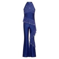 Girls Rhinestone Figure Skating Bodysuit Kids Flares Jumpsuits Dancewear Children's Lyrical Dance Jumpsuit Bell-Bottom Leotards 6