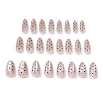 24Pcs Black Polka Dots Press on Nails, Long Almond Stick-on Fake Nails, Glossy Full Cover Glue on False Nails for Women Girls 24PCS white