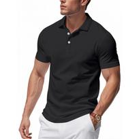 Men Short Sleeve Polo Shirt Classic Fit Soft Cotton Fabric Three Button Placket Collar Casual Top Tee L juoda