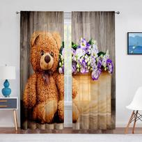 Happy Teddy Bears Family Tulle Curtains for Kitchen Living Room Bedroom Decor Transparent Chiffon Sheer Voile Window Curtain 1 PCS W150XH250cm&Rod Pocket gray