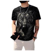 3D Tiger Print T-shirts High Street Diamond Glitter Trendy Personality Tees Summer O-neck Short Sleeve Casual Shirt Soft Tops M juoda