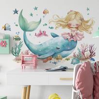 2 vnt. Animacinių filmukų princesės povandeninio banginio miegamojo svetainės namų fono grožio puošybos sienų lipdukai 29*90cm*2pcs/fun-c88