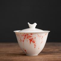 White Porcelain Sancai Teacup Ceramic Hand-Painted Gaiwan Chinese Kung Fu Tea Brewing Bowl Retro Tea Ceremony Set Tureen Teaware