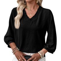 Women's Color V-neck Ruffled Loose Casual Top L juoda