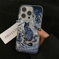 Blue Totem Cat Design Phone Case for vivo V60 V50 V30e V30 V29e V27 V29 V25 V21e V23e S16 Lite Pro 4G 5G Feather Texture Cover vivo V30 5G