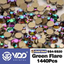 VDD 064 Green Flare High Quality Glass Rhinestones Crystal Glod Back Flatback Strass Stones Nail Art DIY Crafts Decorations SS4 -1440Pcs