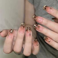 Simple Press Ons Nails French Leopard Print Self adhesive Nail Tips Medium Cheap False Nails with Tools Glued Nails