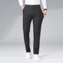2024 Spring And Autumn New Slim Straight Tube Grid Versatile Western Pants Versatile Men'S Casual Pants 33 pilka spalva