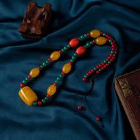 Tibetan Beeswax Long Necklace National Style Retro Beaded Sweater Chain Agate Telescopic Rope Necklace