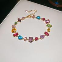 Exquisite French Geometric Zircon Bracelet: Colorful, Luxurious & Fashionable Niche Jewelry