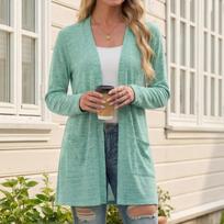 Women's Long Sleeve Open Front Cardigan Lightweight Knit Sweater Pockets Casual Outerwear Layering Top XL