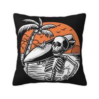 Summer Surf Skeleton Surfing Modern Throw Pillow Cover Home Decor Chair Cushion 30x30cm 12x12in